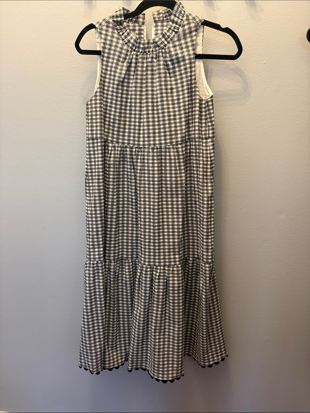 Sara Campbell Sleeveless Gingham Tiered Maxi Dress in Gray and White
